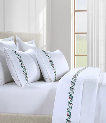 Southern Living Holiday Collection Holiday Garland Border 400-Thread Count Sateen Sheet Set