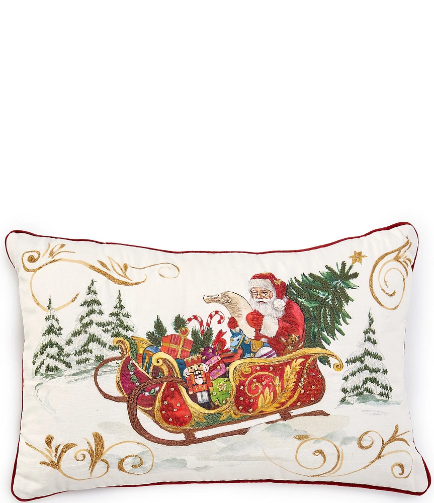 Southern Living Holiday Collection Santa & His Sleigh Embroidered Pillow