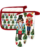 Southern Living Holiday Nutcrackers & Christmas Greenery Oven Mitt & Pot Holder Set