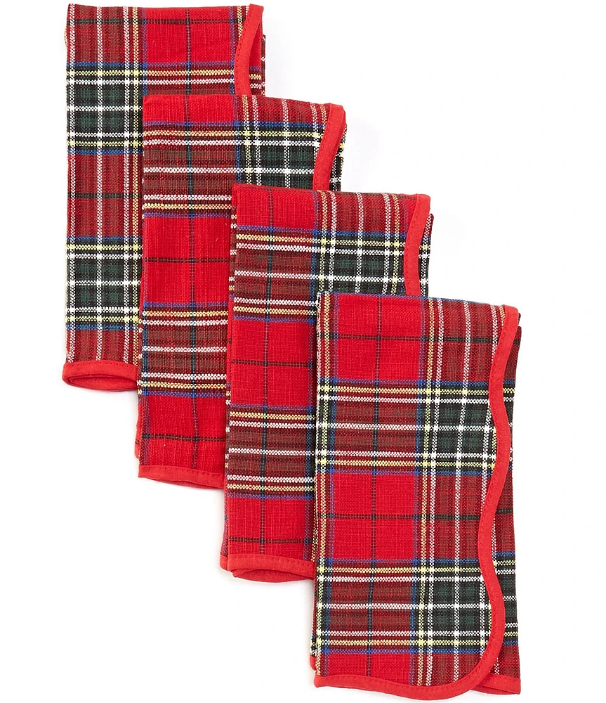 Southern Living Holiday Tartan Plaid Scalloped Napkins, Set of 4