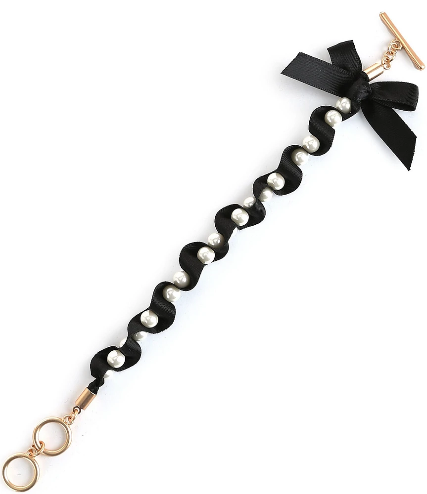 Southern Living Jet Intertwined Ribbon Pearl Line Bracelet