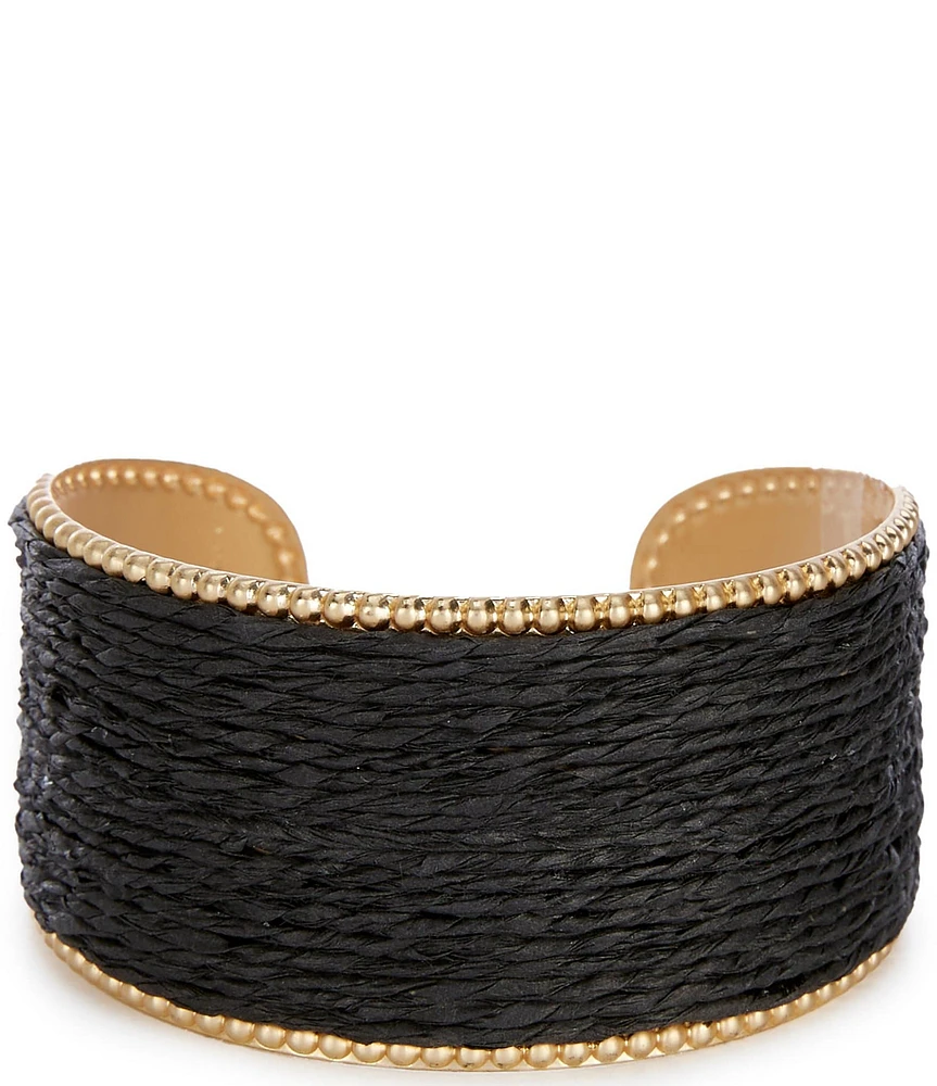 Southern Living Jet Raffia Beaded Metal Edge Cuff Bracelet