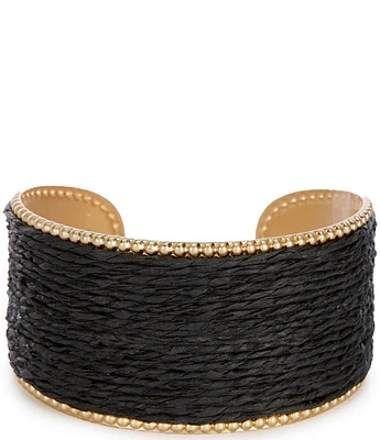Southern Living Jet Raffia Beaded Metal Edge Cuff Bracelet