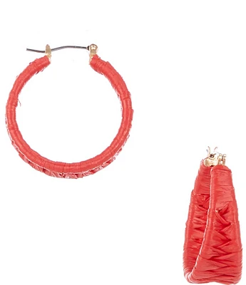 Southern Living Jet Raffia Wrapped Metal Hoop Earrings