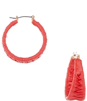Southern Living Jet Raffia Wrapped Metal Hoop Earrings