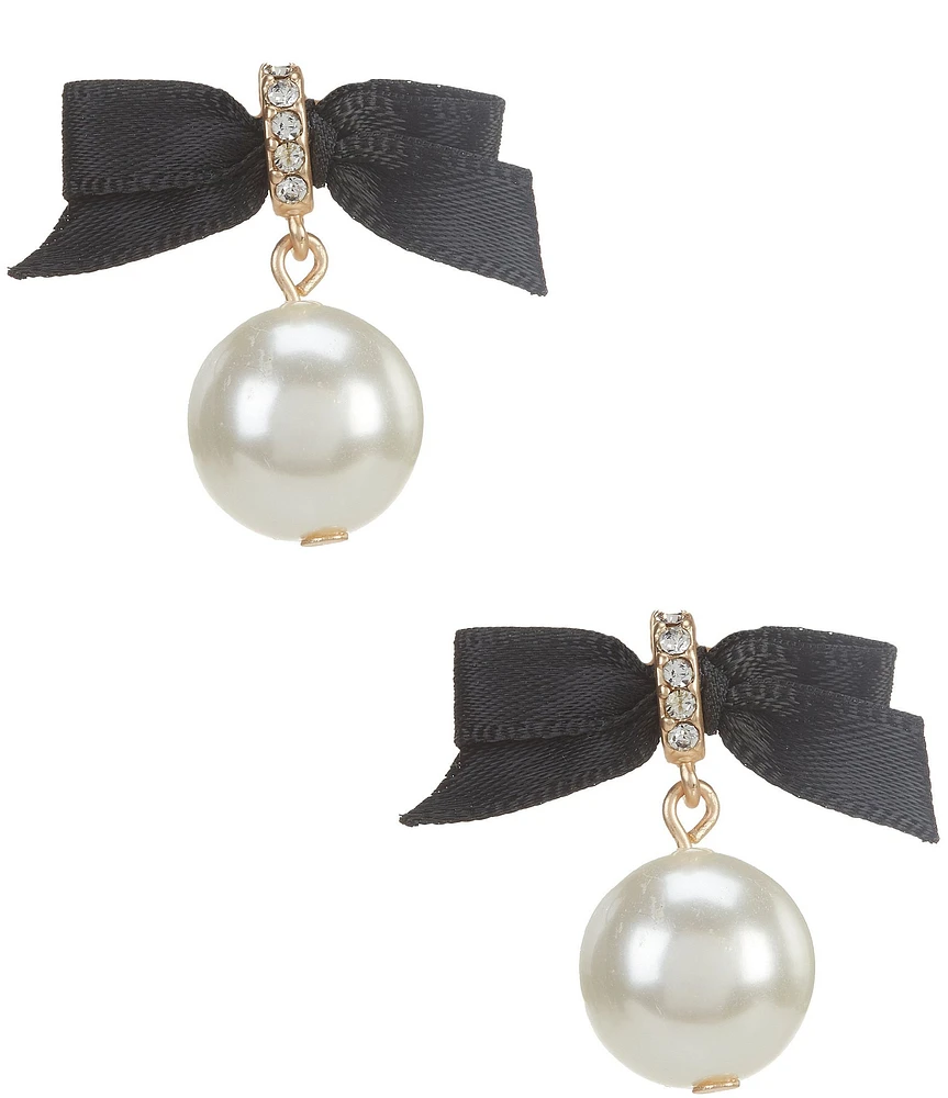 Southern Living Jet Ribbon Bow Pave Pearl Drop Earrings