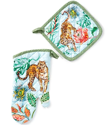 Southern Living Jungle Cat Oven Mitt and Potholder Set