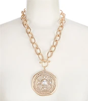 Southern Living Large Medallion Coin Pearl Short Pendant Necklace