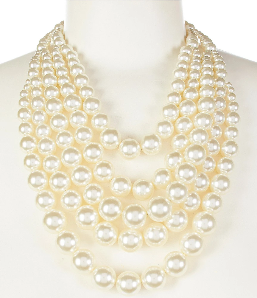 Southern Living Large Pearl Multi Row Bib Statement Necklace