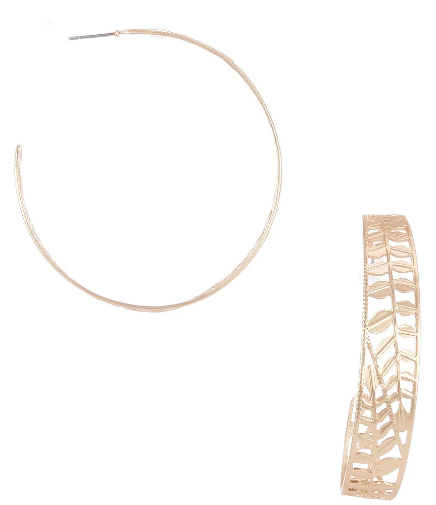 Southern Living Leaf Branch Metal Hoop Earrings