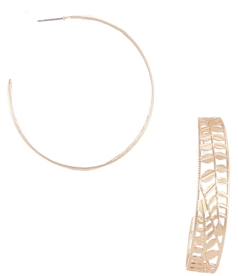 Southern Living Leaf Branch Metal Hoop Earrings