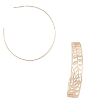Southern Living Leaf Branch Metal Hoop Earrings
