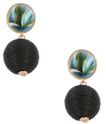 Southern Living Leaf Print Round Stud Cord Wrapped Resort Bead Drop Earrings