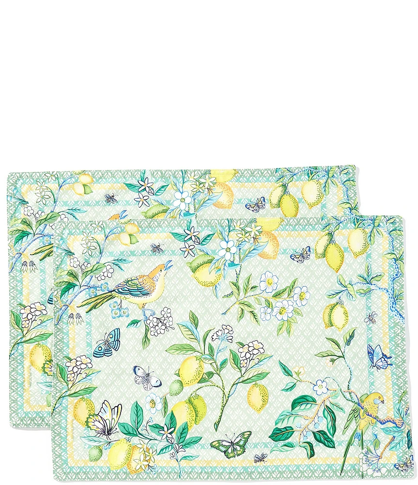 Southern Living Lemon Print Reversible Placemats, Set of 2