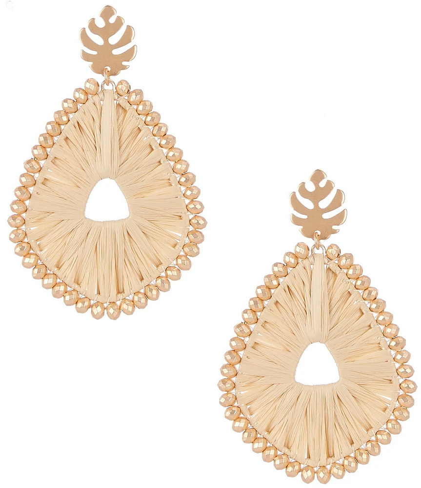 Southern Living Monstera Leaf Cream Raffia Wrapped Orbital Drop Earrings