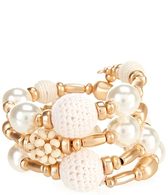 Southern Living Multi Bead Pearl & Wood Bead Coil Bracelet