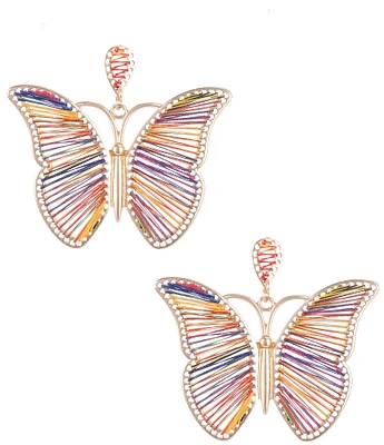 Southern Living Multi Color Thread Metal Butterfly Drop Earrings