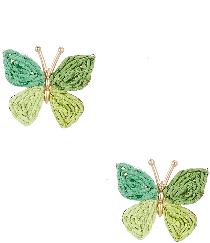 Southern Living Multi Green Raffia Butterfly Drop Earrings
