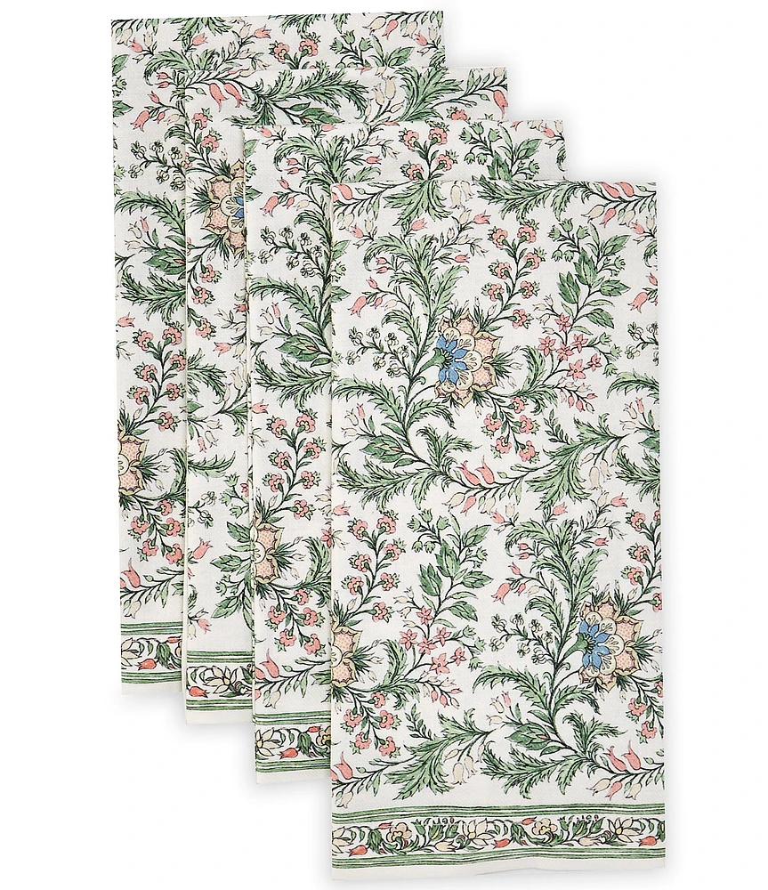 Southern Living Norah Floral Block Print Pink Napkins, Set of 4