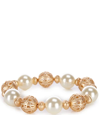 Southern Living Pearl & Filigree Bead Stretch Bracelet