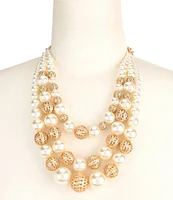 Southern Living Pearl & Filigree Beaded Multi Row Statement Necklace