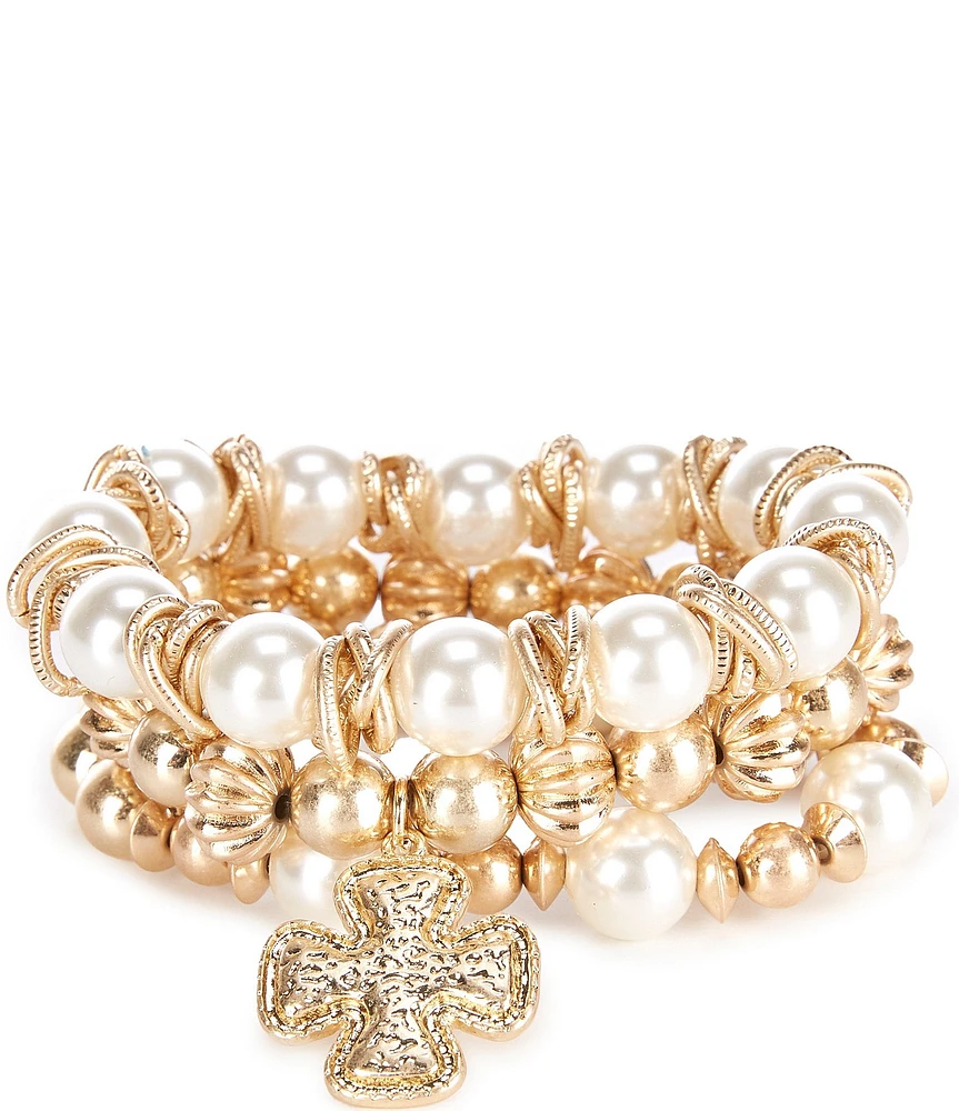 Southern Living Pearl & Gold Stretch Bracelet Set