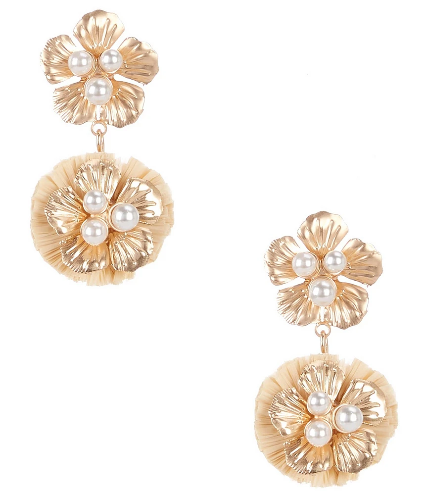 Southern Living Pearl Cluster Cream Raffia Flower Drop Earrings