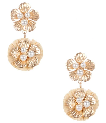 Southern Living Pearl Cluster Cream Raffia Flower Drop Earrings