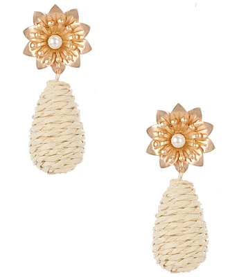 Southern Living Pearl Flower Stud Raffia Wrapped Teardrop Drop Earrings