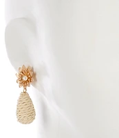 Southern Living Pearl Flower Stud Raffia Wrapped Teardrop Drop Earrings