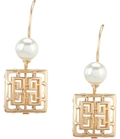 Southern Living Pearl Geometric Square Open Metal Drop Earrings