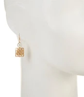 Southern Living Pearl Geometric Square Open Metal Drop Earrings