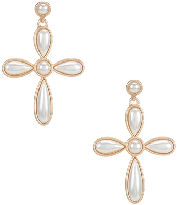 Southern Living Pearl Metal Cross Drop Earrings