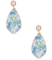 Southern Living Pearl Blue Leaf Print Resort Teardrop Drop Earrings