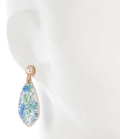 Southern Living Pearl Blue Leaf Print Resort Teardrop Drop Earrings