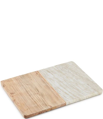 Southern Living Rectangular Beige Marble and Acacia Wood Serving Board