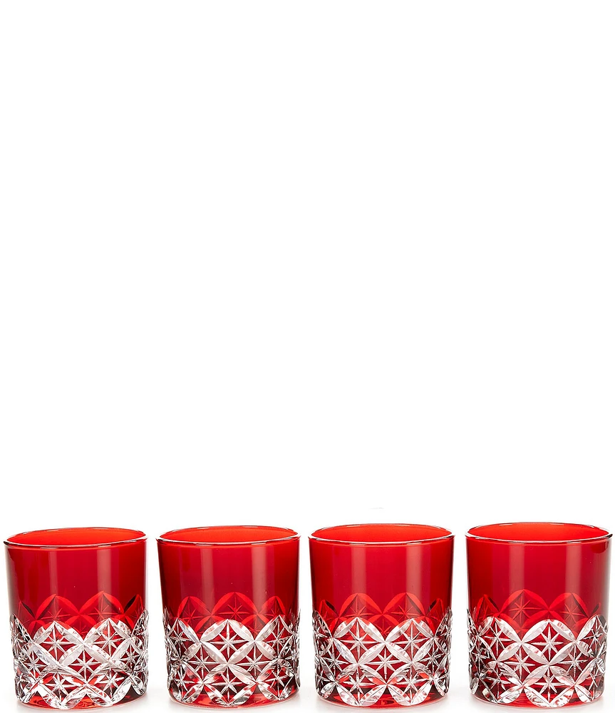 Southern Living Red Etched Double Old-Fashion Glasses, Set of 4