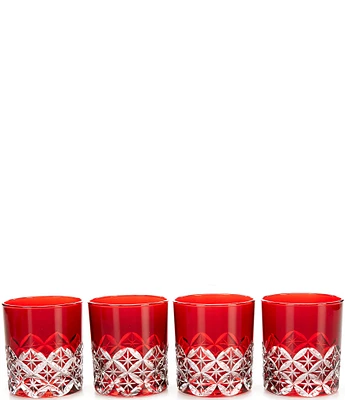 Southern Living Red Etched Double Old-Fashion Glasses, Set of 4