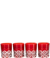 Southern Living Red Etched Double Old-Fashion Glasses, Set of 4