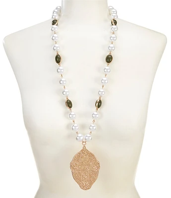 Southern Living Semi Precious and Pearl Long Pendant Necklace