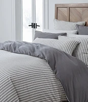 Southern Living Simplicity Duo Cotton & Linen Solid & Striped Fringed Reversible Duvet Cover