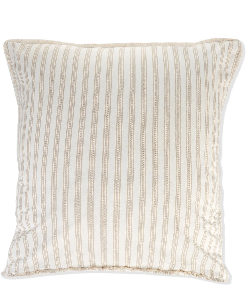 Southern Living Simplicity Duo Cotton & Linen Solid & Striped Fringed Reversible Euro Sham