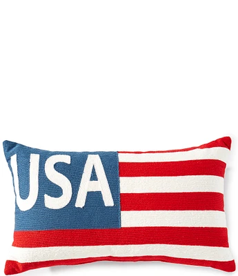 Southern Living Summer Shop Chainstitch Reversible USA Flag All-Weather Lumbar Pillow