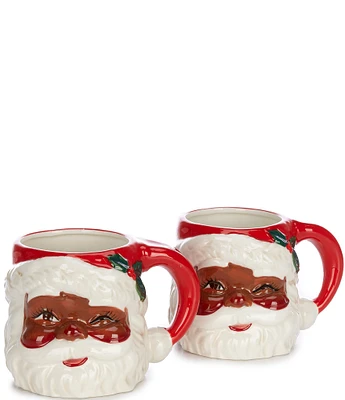 Southern Living Sweet Christmas African American Red Santa Coffee Mugs, Set of 2