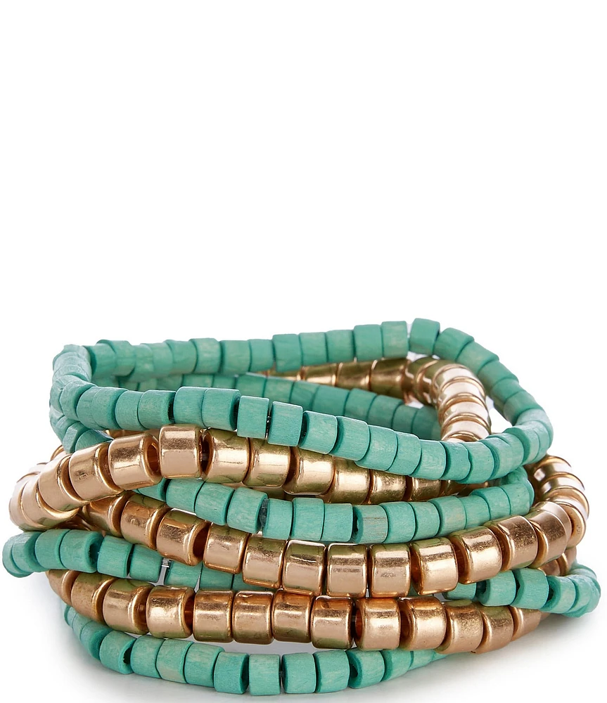 Southern Living Teal and Gold Beaded Stretch Bracelet Set
