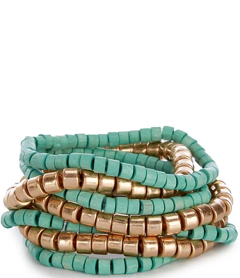 Southern Living Teal and Gold Beaded Stretch Bracelet Set