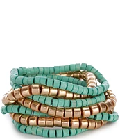 Southern Living Teal and Gold Beaded Stretch Bracelet Set