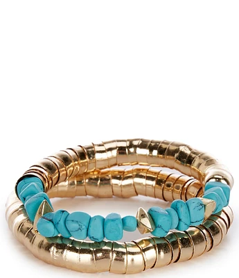 Southern Living Turquoise and Gold Beaded Resort Stretch Bracelet Set