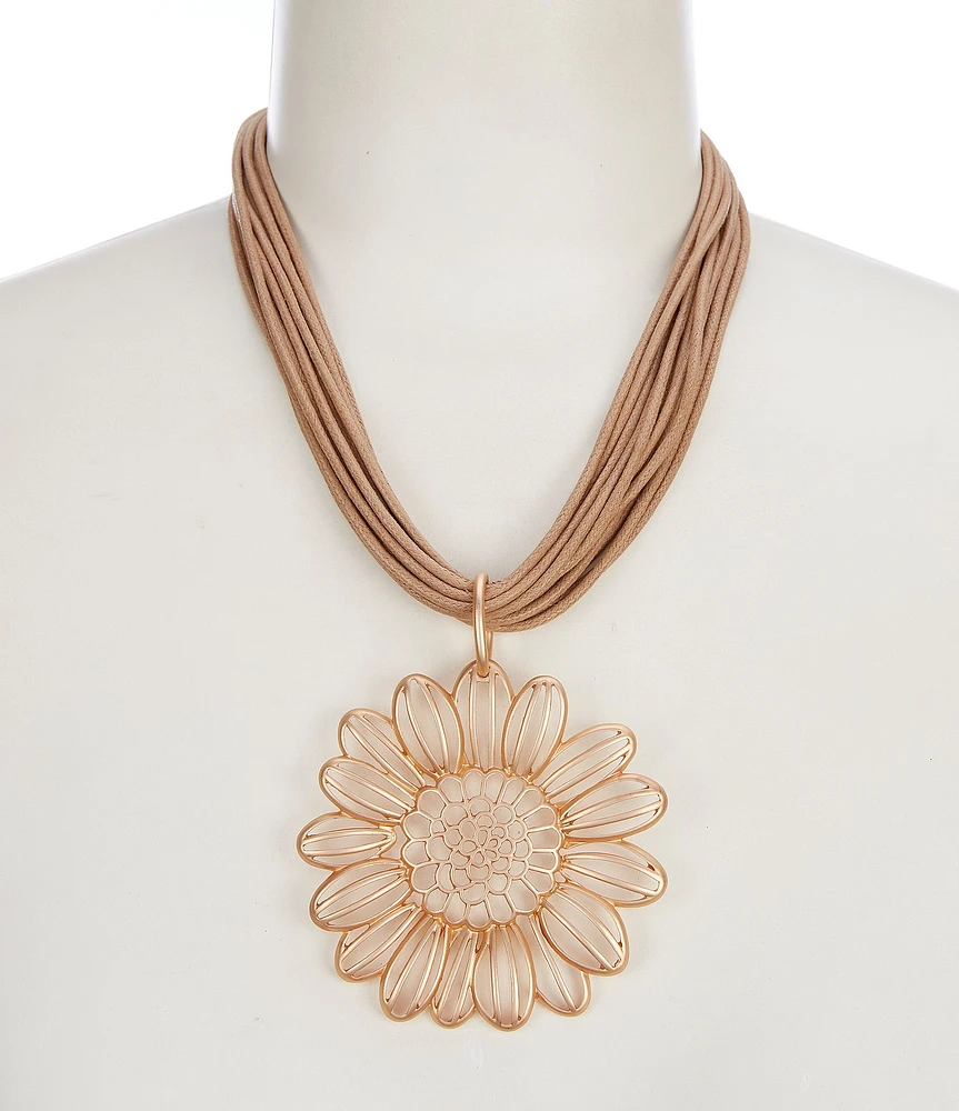 Southern Living Vachetta Cord Flower Short Pendant Necklace