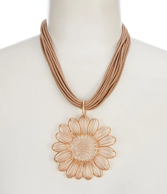 Southern Living Vachetta Cord Flower Short Pendant Necklace